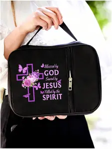 Easter Cross Jesus Print Bible Bag, Portable Church Bag with Handle and Zipper Pocket, Large Capacity Storage Bag for Adults