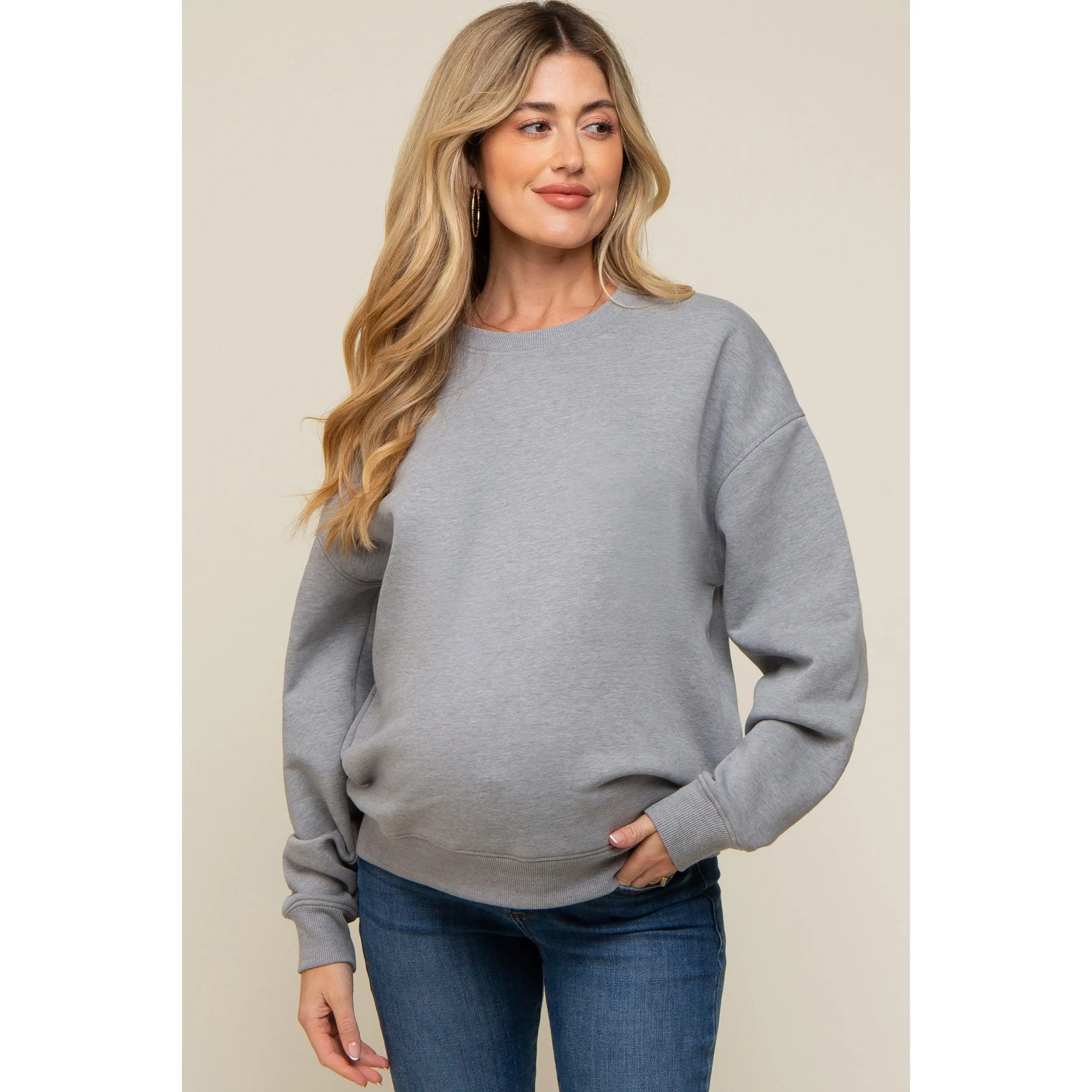 Heather Grey Soft Knit Fleece Lined Maternity Sweatshirt