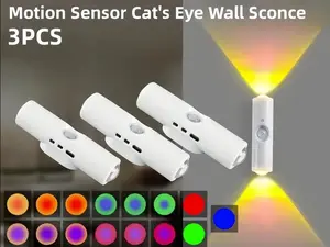 3/4pcs RGB Adjustable Smart Motion Sensor Wall Light | LED Motion, USB Rechargeable Bedside Night Light for Bedroom, Corridor, Staircase, Office Ambient Lighting – Perfect for Halloween, Christmas, DIY Bedroom, Living Room & Game Decor