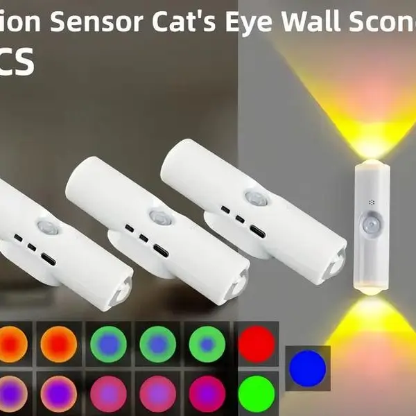 3/4pcs RGB Adjustable Smart Motion Sensor LED Wall Lights, USB Rechargeable Bedroom Night Lights, Ideal for Halloween, Office, Living Room Decoration, DIY Room Glow Projects