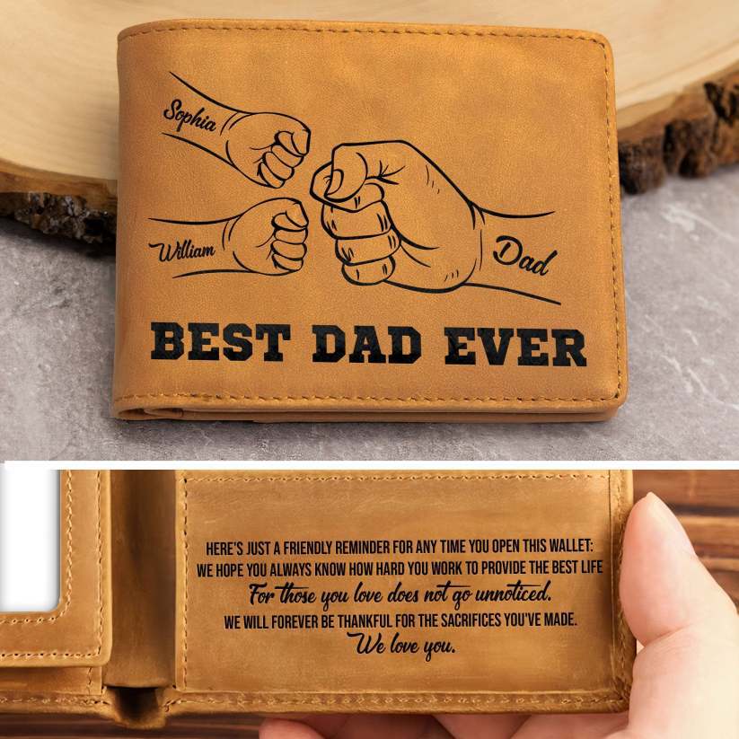 Personalized gift from the best dad to the father, personalized fist leather wallet