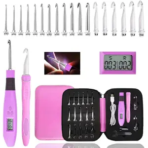 18 Size Counting Light Up Crochet Hook,Digital Crochet Hooks with Stitch Counter,Lighted Metal Crochet  with Case