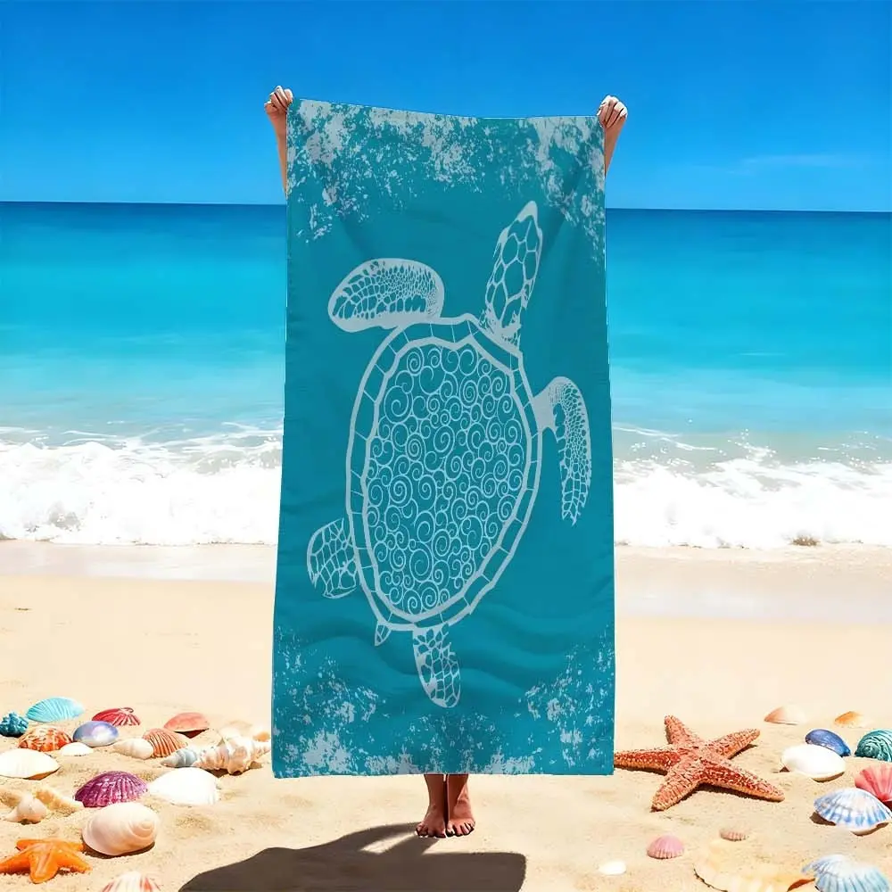 1 PC Beach Towels with Turtle Pattern, for Ocean Adventures Quick-drying, water-absorbent, lightweight, anti-sand-sticking, Travel Towel Fast Drying Lightweight, suitable for swimming pools, spas