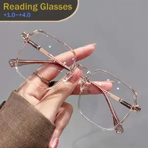 Classic Oversized Reading Glasses |   Clear Lenses, Metal Hinges, Blue Light Blocking, +1.0 To +4.0 Diopters, For Computer/Driving/Daily Use, Square Round Full Rim Frame