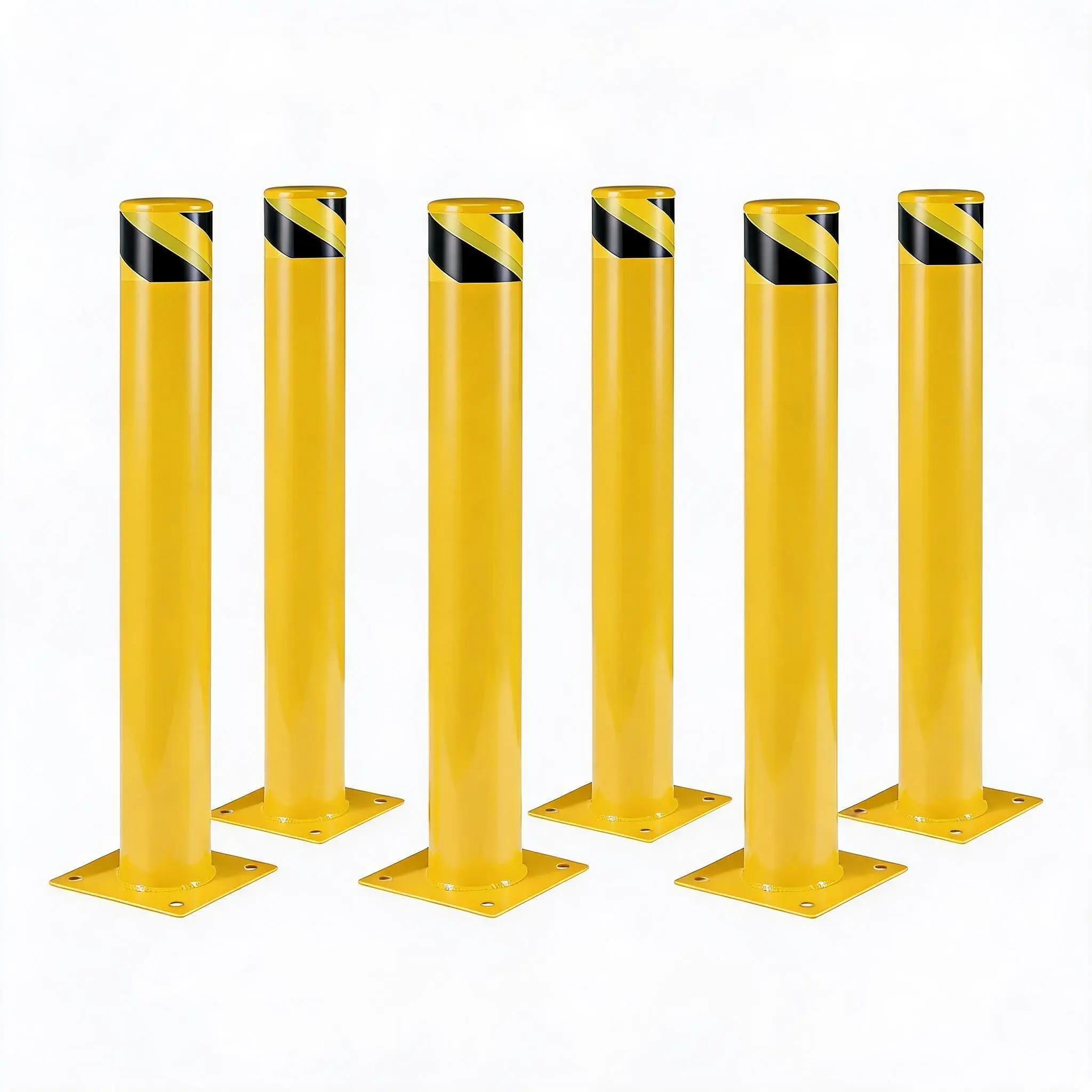 Heavy-Duty Steel Safety Bollard Posts 6-Pack, 48" x 4.5" Barrier Posts with Anchor Bolts, Yellow Powder-Coated Parking and Facility Protection Bollards for Driveways, Warehouses and Storefronts