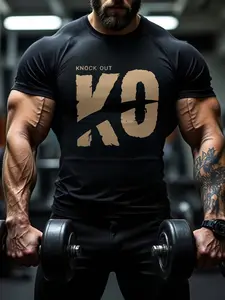 Men'S T-shirt KO Domineering Print |   Breathable Summer Fitness Shirt Suitable for Outdoor Activities Hiking Running Casual Wear Comfortable and Breathable Preventing Training Friction