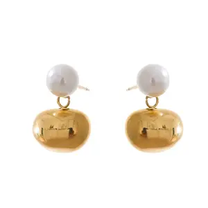 Gold Bean Geometric Drop Earrings