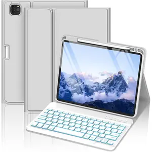 for iPad Air 11-inch Case with Keyboard (M4/M3/M2,2026/2025/2024) & iPad Air 5/4th Gen (2020/2022),7-Color Backlight,Folio Cover with Pencil Holder for iPad Pro 11 (4th/3rd/2nd/1st Gen) - Gray