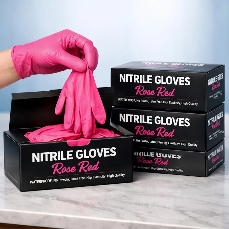 102/1000 Light Pink Nitrile Disposable Gloves, 4.62 Mil, Powder-Free, With Latex-like Sensation, Suitable for Tattooing, Hair Styling, Handicrafts, Daily House Cleaning, L, Durable Cleaning Gloves