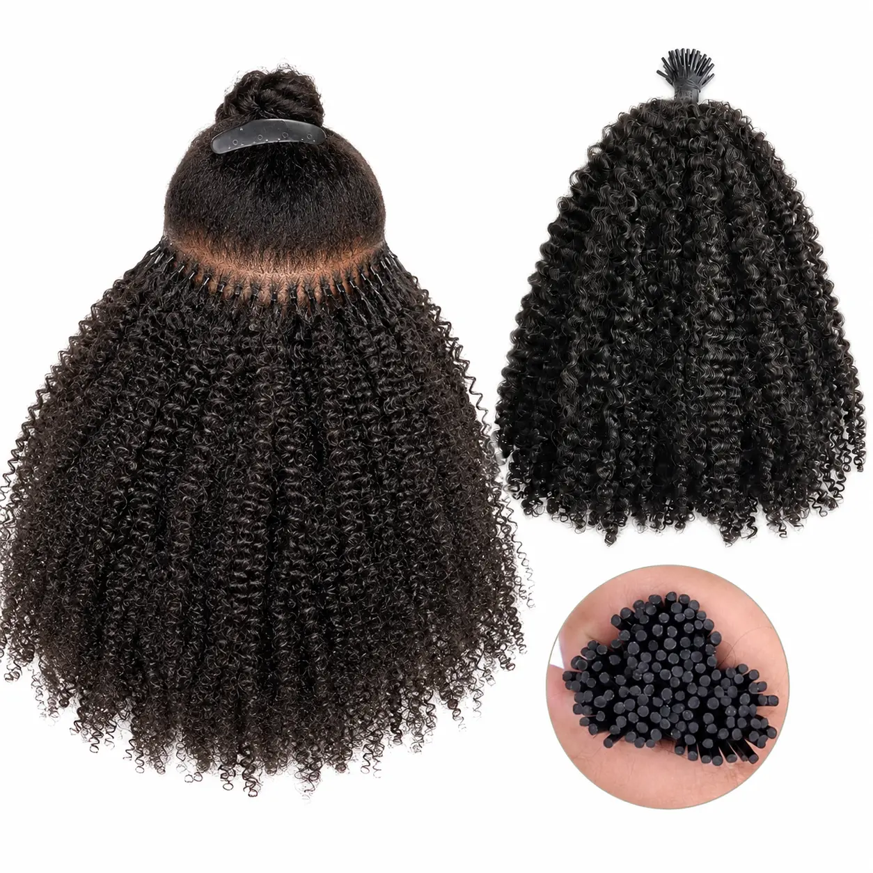 Afro Kinky Curly I Tip Hair Extensions 100% Human Hair Seamless Itips Microlinks Hair Natural Curly 100Strands /bundles for Women to Add Length & Volume