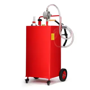 GARVEE 30 Gallon Fuel Caddy with Manual Transfer Pump, Durable 4-Wheel Mobile Fuel Storage Tank for Gasoline & Diesel, Ideal for Cars, Trucks, Boats, and Lawn Mowers, Red
