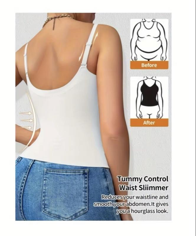 Women's V-Neck Camisole Top with Tummy Control Slimming Waist Cincher No Padding Knit Fabric Poly Womenswear