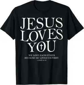 100% Cotton Jesus Loves You Christian Cross God Faith Minimal Bible Pray T-Shirt