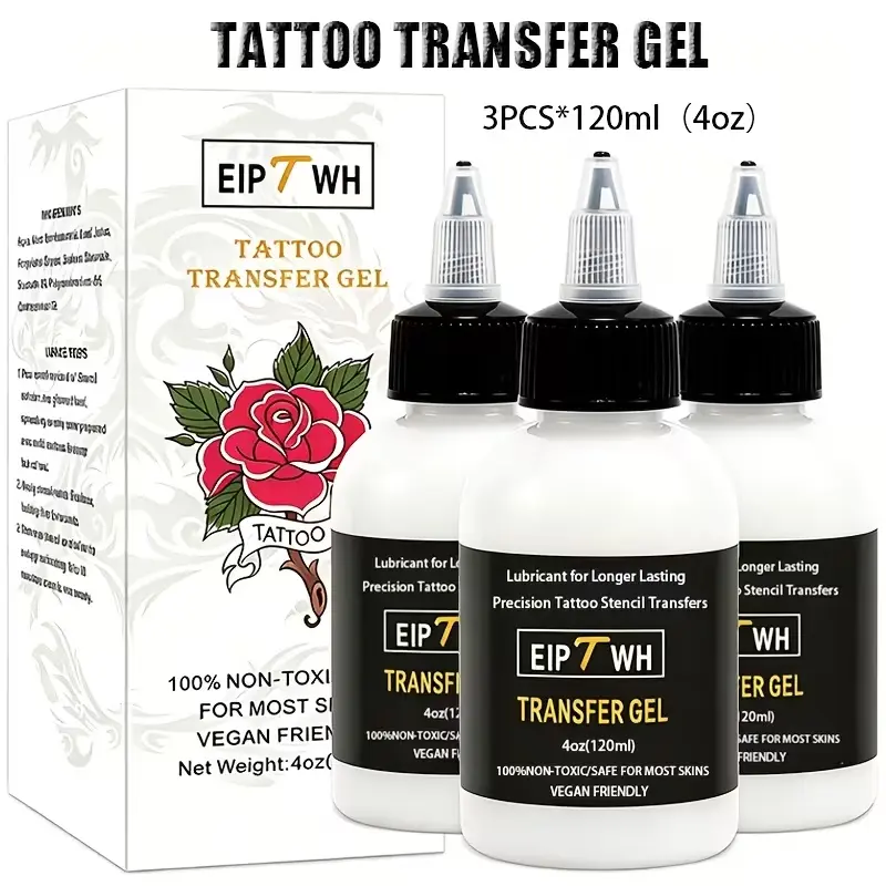 NISIMP Cosmetic Youth Tattoo Stencil Gel 3-Pack Value Set - 120ml (4 fl oz), Scent-Free, Light, Skin-Friendly, Long-Lasting Vegan Transfer Art Solution with Storage, Cruelty-Free, for Beginners, Compatible with Transfer Paper, External Use Only