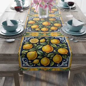 Lemon majolica, Sicilian style, tile, Italian inspired, Mediterranean limoncello, Capri, Amalfi Coast Table Runner, home decor
