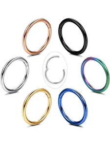 Simple 6 Pcs Colorful Diverse Piercing Jewelry Set Fashionable G23 Titanium Septum Rings for Women Men Hinged Segment Ring Lip Rings Cartilage Helix Conch Tragus Daith Piercing Septum Clicker Nose Rings Hoops