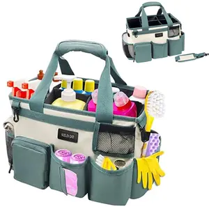 Green and White Wearable Cleaning Bag Cleaning Supplies Tote Bag with Adjustable Shoulder Straps and Waist Belt Storage Bag Household Cleaning