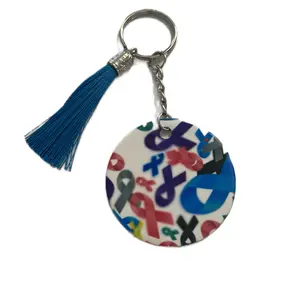 Robben Symbol Keychain with Tassel - Blue Tassel Design Featuring Colorful Symbols and Patterns