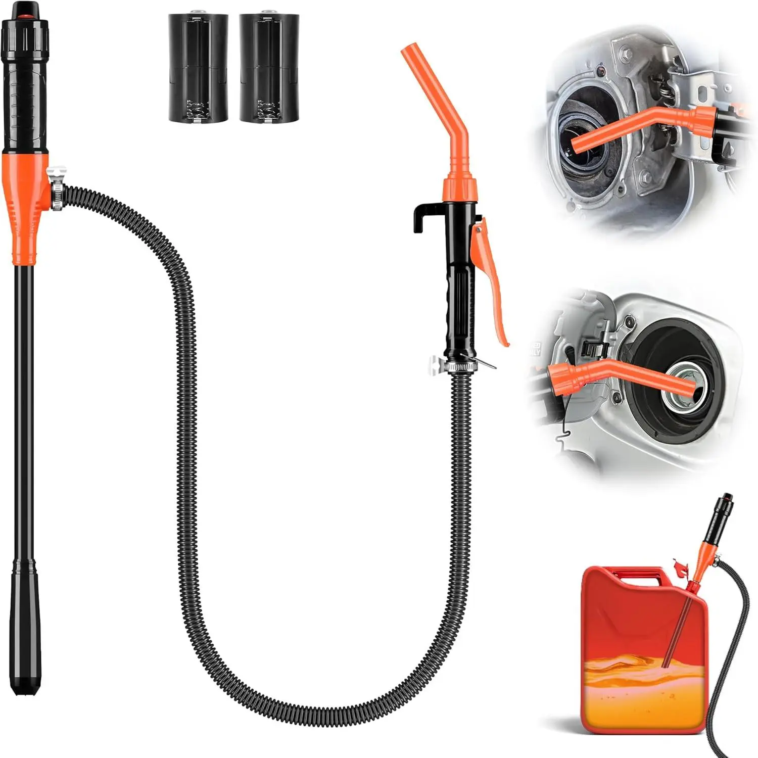 summervibes Electric Fuel Transfer Pump, 3GPM Portable Fluid Transfer Siphon Pump with Oil Pipeline, Battery Gas Pumps with Adjustable Flow Control Nozzle for Car/RV