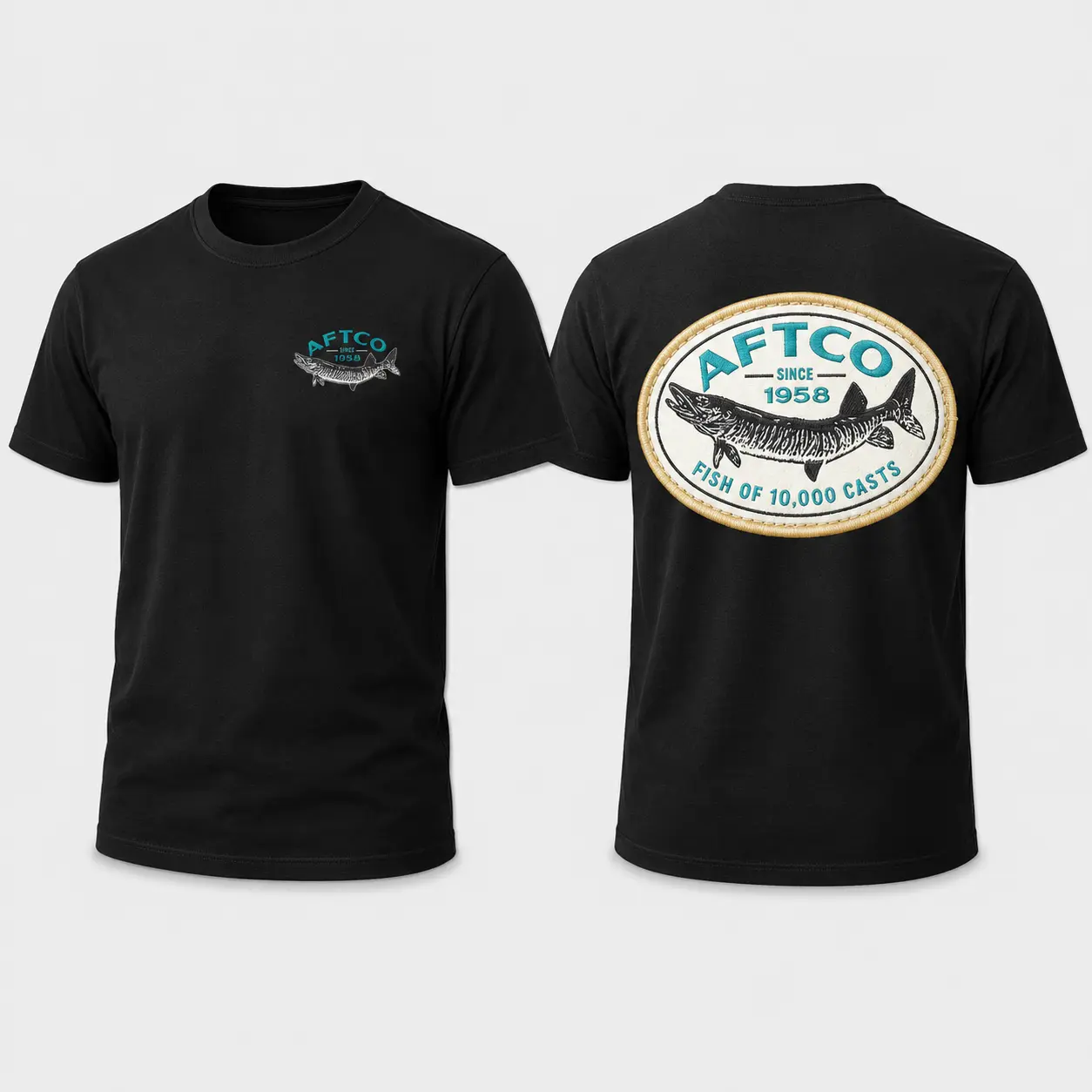 AFTCO Fishing T-Shirt – Fish of 10,000 Casts Front & Back Graphic Tee, Angler Gift, Shirt for men, Gift for Fisherman