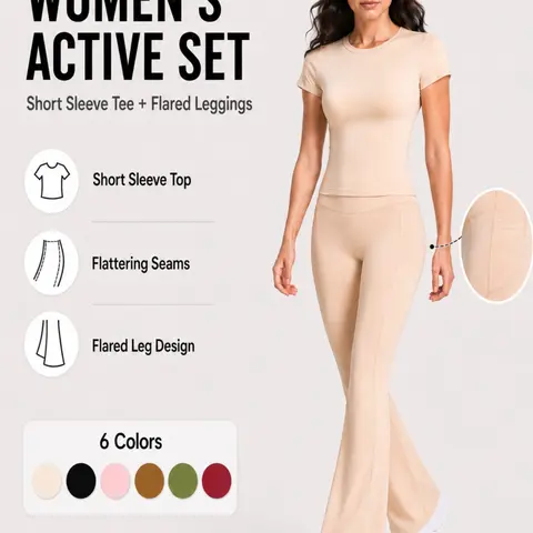 Women's Two-Piece Short Sleeve Top & Pockets High-waisted Yoga Pants Sport Set, Gym Yoga Outfits, Casual Athletic Matching Workout Set, Casual Activewear Set, Athletic Clothing Set, Women Workout Clothes
