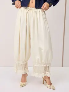 CIDER Mid Rise Lace Patched Drawstring Cropped Bloomer Pants