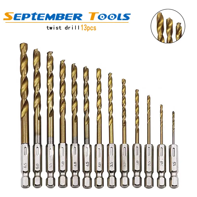 13pcs HSS Drill Bit Set, 1.5-6.5mm Power Drill Twist Metal Bits with 1/4 Hex Shank, Cordless Tool Attachments for Wood, Aluminum Drilling (Tools & Hardware Accessories), Power Drill Bits