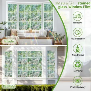 Window Privacy Film Stain Glass Window Film Rainbow Window Film Window clings Non-Adhesive Reusable Decorative for Room (Leaf Rainbow, 17.5 X 78.7 in)