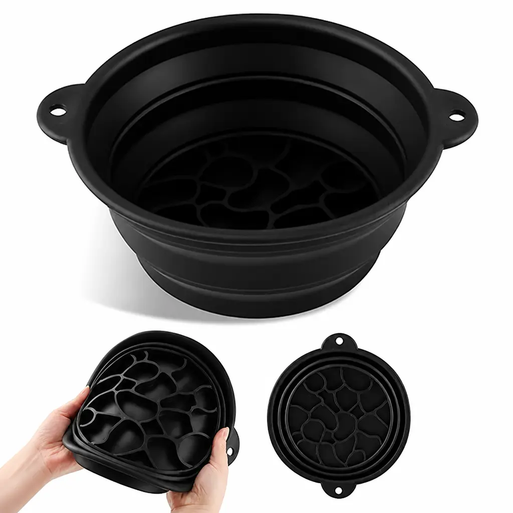 Foldable Ice Facial Basin with Ice Tray Portable Facial Ice Bowl, Silicone Collapsible Cold Plunge Face Bowl Integrated Ice Mold, Cooling Facial Treatment Tool for Home & Travel Use Black