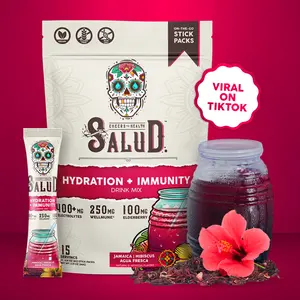 Salud 2-in-1 Hydration & Immunity Packets - Jamaica Flavor - 400mg Electrolytes, 250mg Wellmune, 100mg Elderberry, Dairy & Soy Free, Non-GMO, Gluten Free - Healthcare, Vitamin