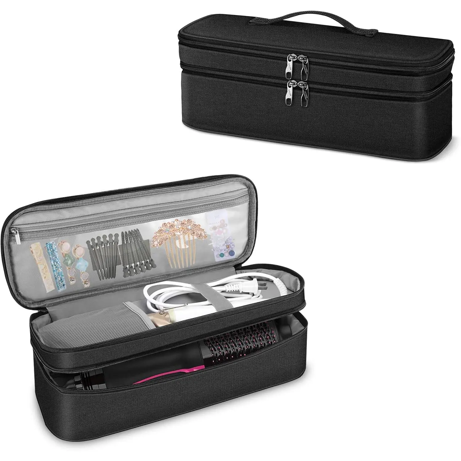 Double-Layer Travel Carrying Case for Shark FlexStyle/SmoothStyle, Water Resistant Storage Organizer Bag for Airwrap Styler, Also for Revlon One-Step Hair Dryer (Bag Only) (Black)