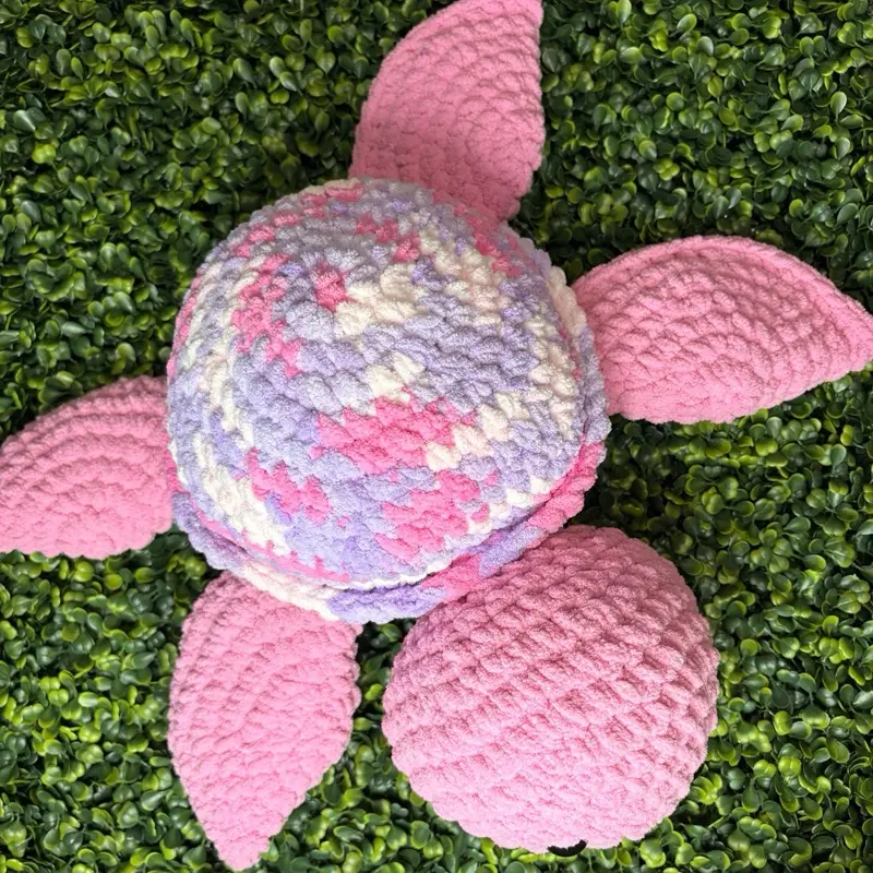 Pink & Lilac Jumbo Handmade Crochet Turtle Plush | Soft Sea Turtle Stuffed Animal | Extra Large Soft Amigurumi Turtle Gift