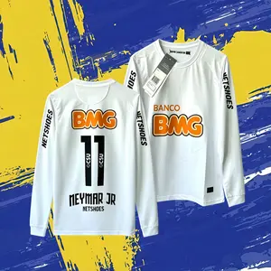 2011/12 Season Home Retro Neymar #11 White Long-Sleeve Fan Edition Soccer Jersey