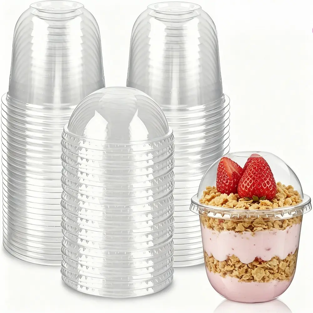 50 Pack 12oz-16oz  Plastic Coffee  with Dome Lids, To Go Iced Coffee  with Lids, BPA Free Clear Parfait  for Party, Smoothie, Bubble Boba, Juice, Frappuccino, Milkshake disposable dessert cup