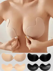 4pcs Self-Adhesive Silicone Invisible Bra Pads, Strapless Backless Insert Cups (2 Black + 2 Nude)