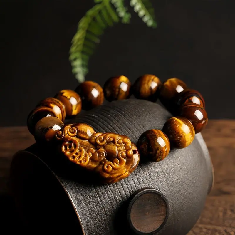NaturalYellowTigerEyePixiuBeadedBraceletTigerEyeStone14MMUnisexBracelet NaturalYellowTigerEyePixiuBeadedBraceletTigerEyeStone14MMUnisexBracelet