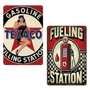 Vintage Gas Fueling Station Metal Tin Sign, Rustic Metal Wall Art Posters Plaques Decoration for Gas Station, Bar, Garage, Man Cave, Vintage Garage Signs, Home Decor Products, Home Decor Gifts, Plaque and Sign