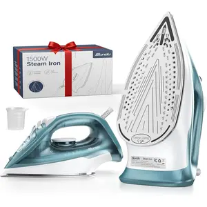 1500W Self-Cleaning Iron for Clothes with Auto Shut-Off, Ceramic Coated Soleplate and 12oz Water Tank, Burst Steam for Fast Wrinkle Removal, Precise Thermostat, Green