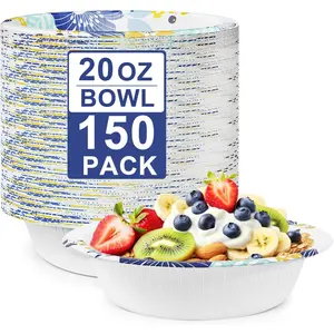 150 Packs Paper Bowls, 20 oz Disposable Bowls, Heavy Duty Paper Bowl For Hot Soup,Salad, Bulk Bowls For Party,Picnics