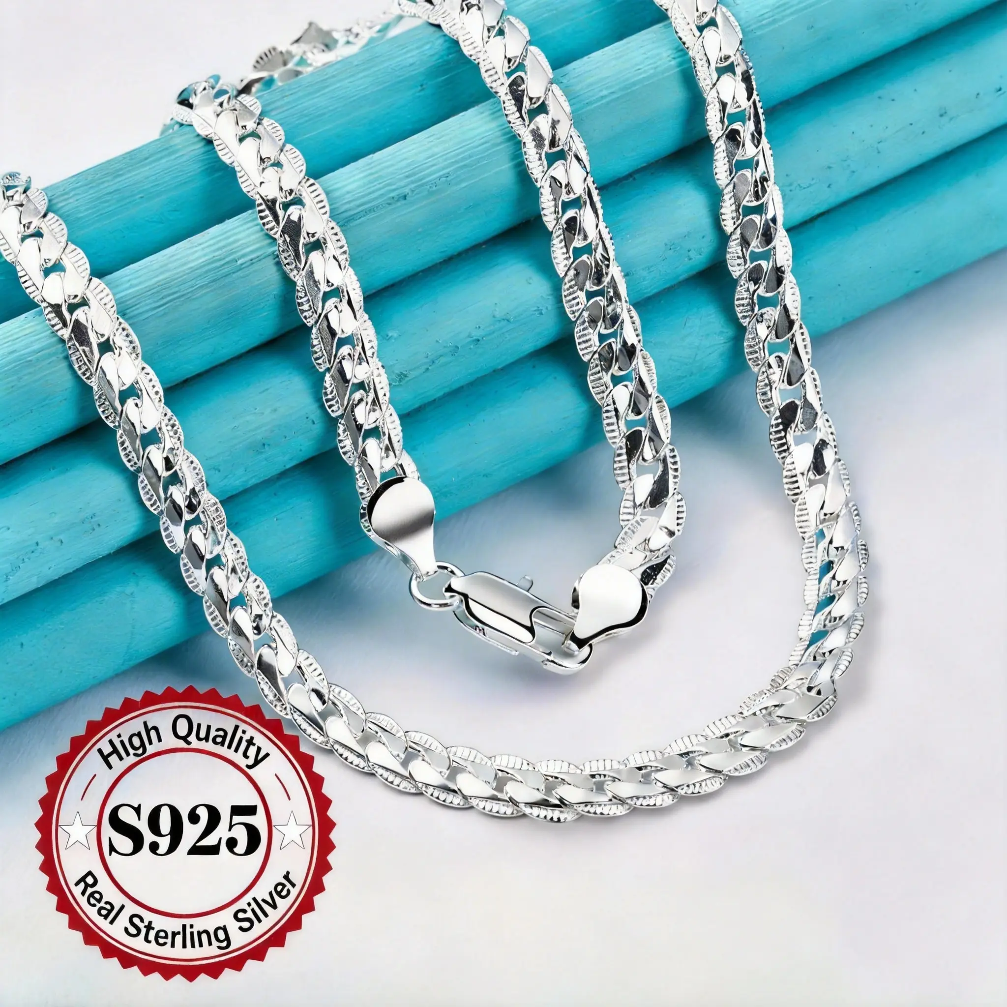 Men's 925 Sterling Plate Cuban Link Necklace - 6mm Flat Chain, Smooth Durable Base, High-Quality Finish, 20-24 Inches (55cm-60cm), Casual Classic Men's Jewelry, Affordable Fashion Everyday Accessory