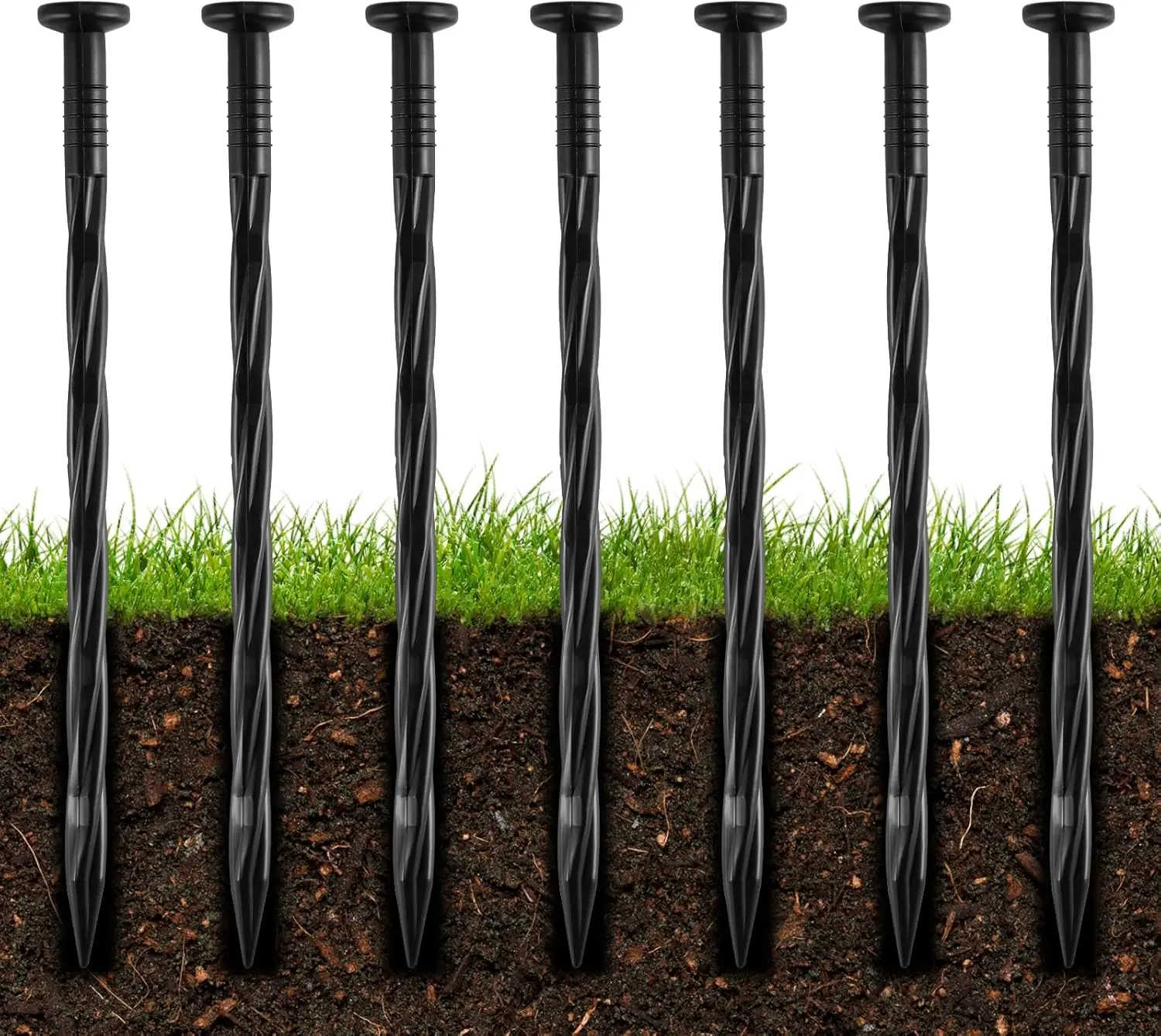 100 count 8-Inch Plastic Landscape Edging Spikes, Spiral Anchoring Nails for Weed Barrier, Paver Edging, Landscape Edging, Artificial Turf, Grass Pathways, and More