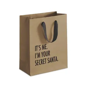 Secret Santa Gift Bag - Brown Paper Bag with "IT'S ME. I'M YOUR SECRET SANTA." Text on Front Panel