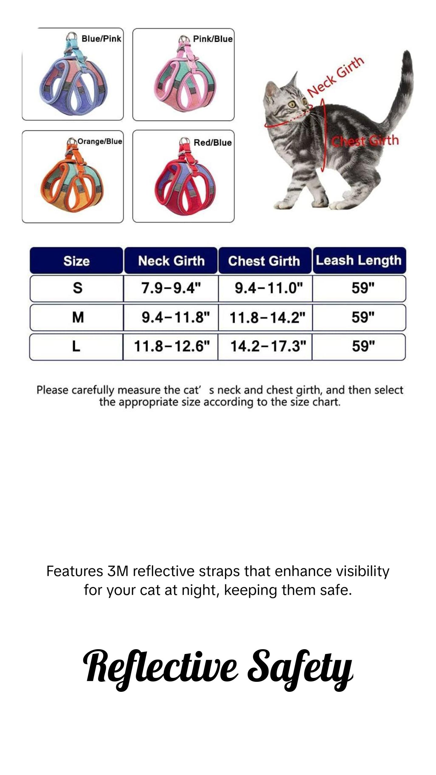 Cat Harness,Leash and Collar Set,Escape Proof Kitten Vest Harness for Walking,Easy Control Night Safe Pet Harness with Reflective Strap and Bell for Small Large Kitten,Fit for Puppy,Rabbit