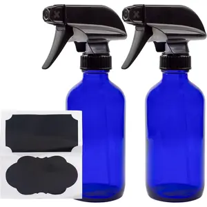 8-Ounce Cobalt Blue Glass  Round  Bottles (2 Pack) 3-Setting Heavy Duty Sprayers, Empty Refillable Bottle