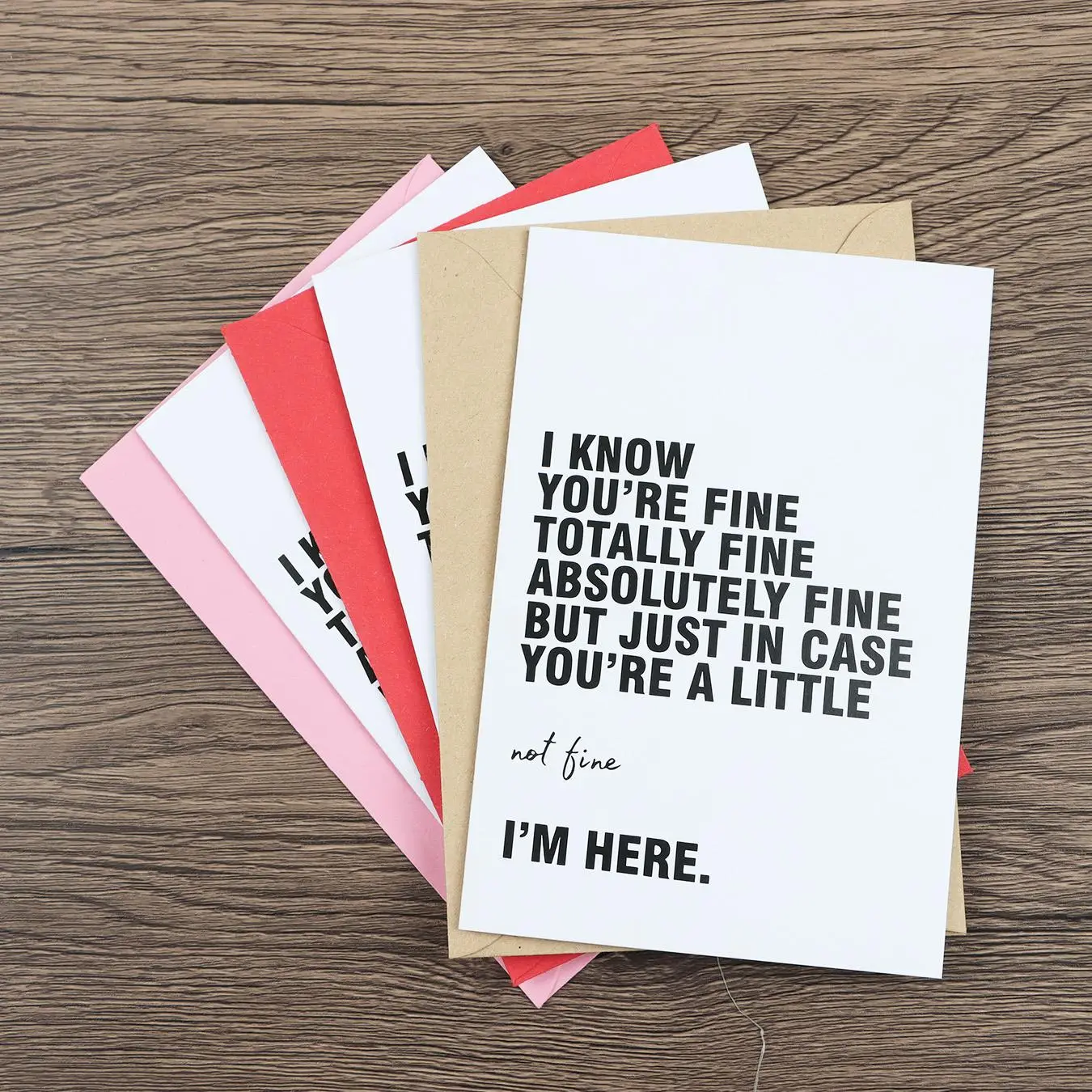 Funny Encouragement Positive Message Card, 3 Counts/set You're Totally Fine Letter Card with Envelope, Tearable Greeting Cards, Get Well Card, Thinkin
