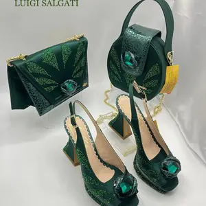 Luigi Salgati High-Heeled Sandals with Rhinestone Bow & Matching Handbag Set for Women in European Sizes 37-42