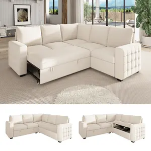 【4-5 Packages】86 Inch Sectional Sleeper Sofa, 5 Seat L Shaped Sleeper Sectional Couch with Pull Out Bed, Convertible Sofa Bed with Storage for Living Room, Apartment, Modular Cloud Couches