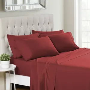 Split King 7-Piece Sheet Set (Includes 2 Fitted Sheets), Deluxe 1500 Series Double Brushed Microfiber - Burgundy