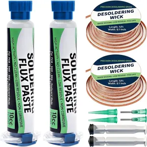 Solder Flux Paste & Desoldering Wick No Clean Rosin Handy Flux Syringe + Solder Wick Braid Circuit Board Electrical Repair Soldering Accessories Kit Electronics Soldering Supplies & Desoldering Tool