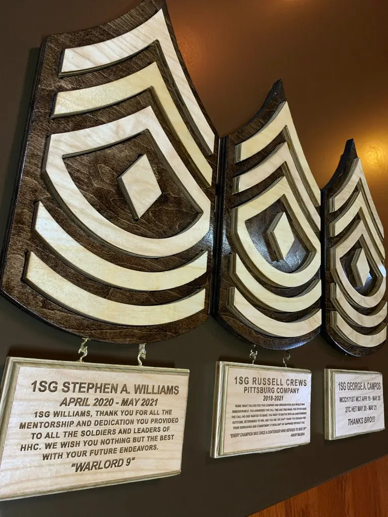First Sergeant Hanging Wall Plaque 1SG Wood Cutout with Personalized Inscription Plate Gift/Award